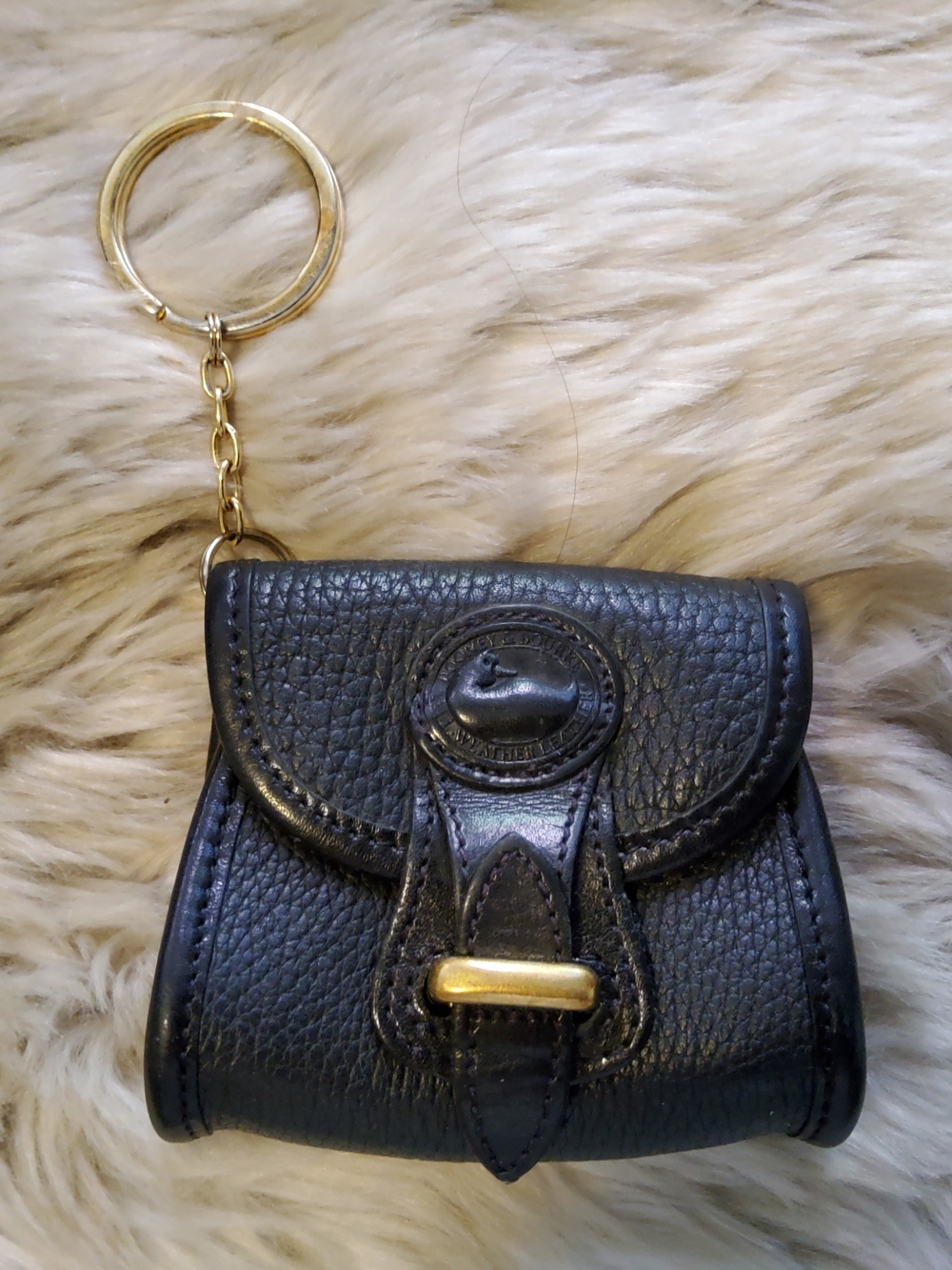 Dooney & Bourke Black Pebbled Leather Key Coin Pouch with Gold Hardware